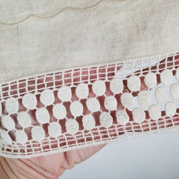 LOFT‎ 0 Beige Linen Skirt Side zip Boho Lace trim Cottagecore Lined - Picture 7 of 11